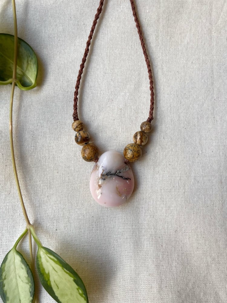 Image of macrame necklace with andean opal