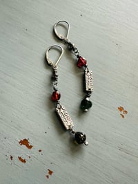 Image 2 of garnet and tourmaline courage charm earrings