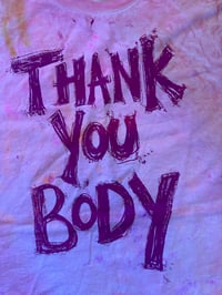 Image 1 of Pink and purple tie dye T shirt with deep purple text (4XL)