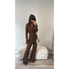 Brown Crinkled Button Co Ord Set