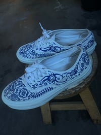 Image 1 of Flash art thrifted White Vans 