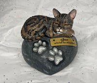 Image 2 of Custom Engraved Handpainted Cat On Pawprint Rock Urn 