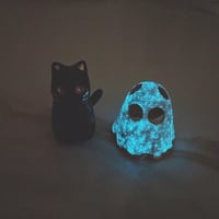 Image 7 of Glow in dark Cat With Ghost Mask Ceramic figurine 
