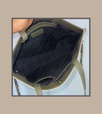 Image 5 of STEVE MADDEN taupe and army green vegan leather square handbag