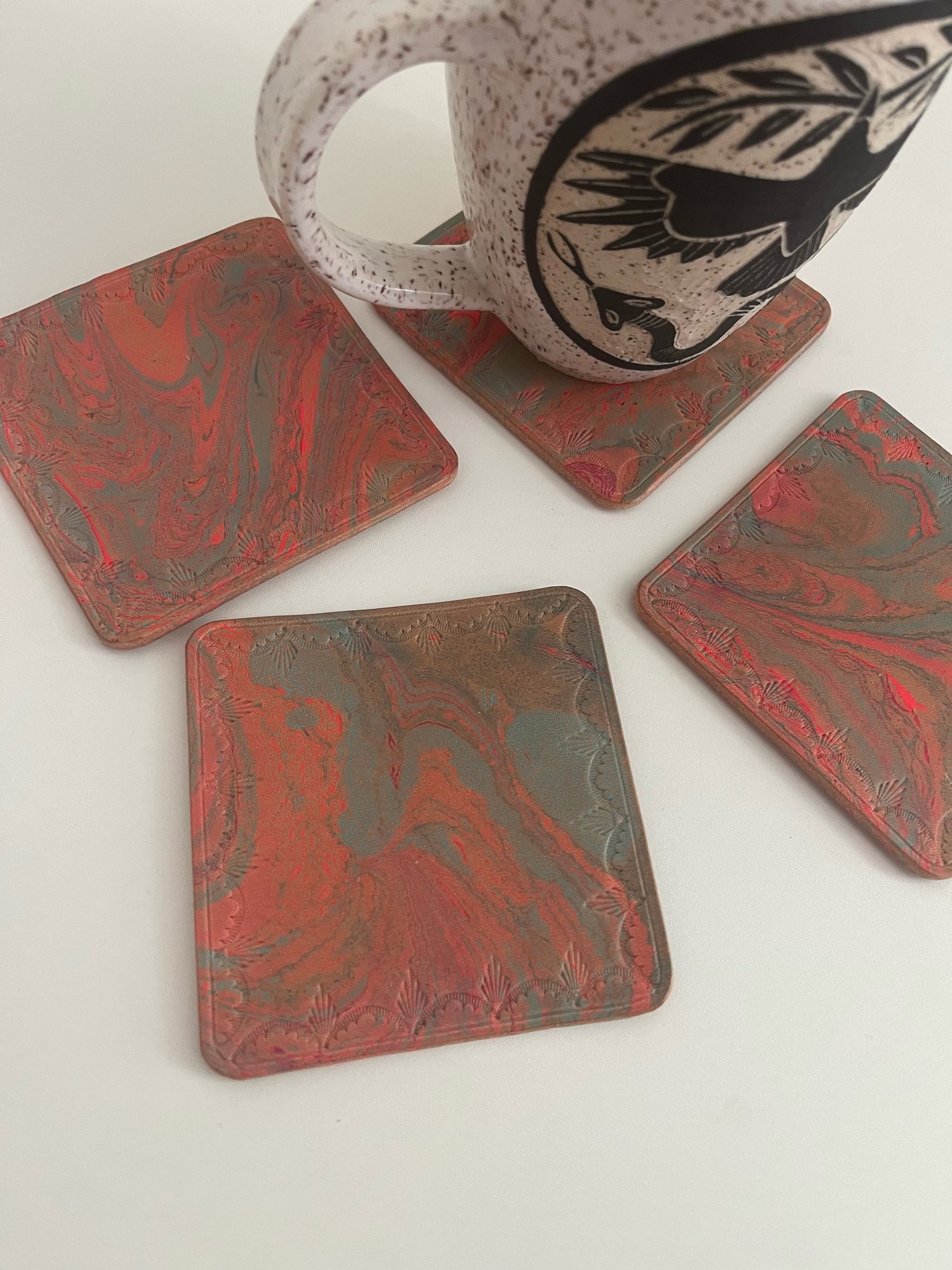 Image of Electric Red/Turquoise Marbled Coasters