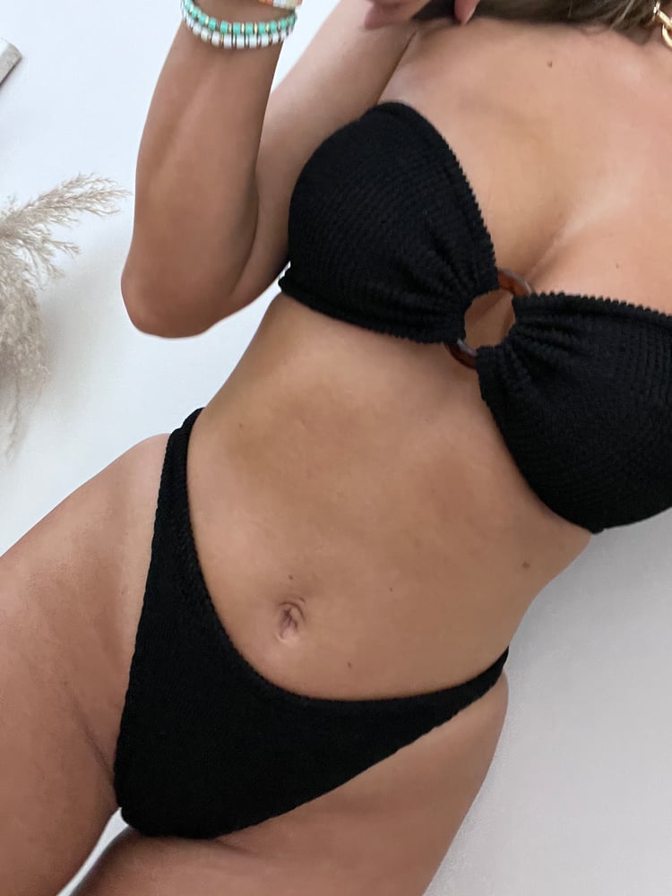 Image of Black Crinkle Ring Bandeau Bikini 