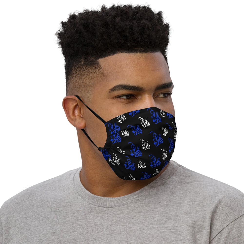 Image of YStress Pandemic Premium Blue, White and Black face mask