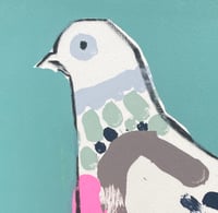 Image 2 of Duck egg blue pigeon monoprint 