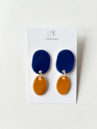 Paire de boucles d'oreilles céramique OVALA DOBLA bleu et miel