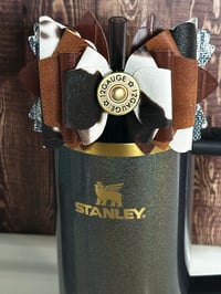 Image 3 of Western Themed Cow Print and Blue Jean Tumbler Straw Topper Bow