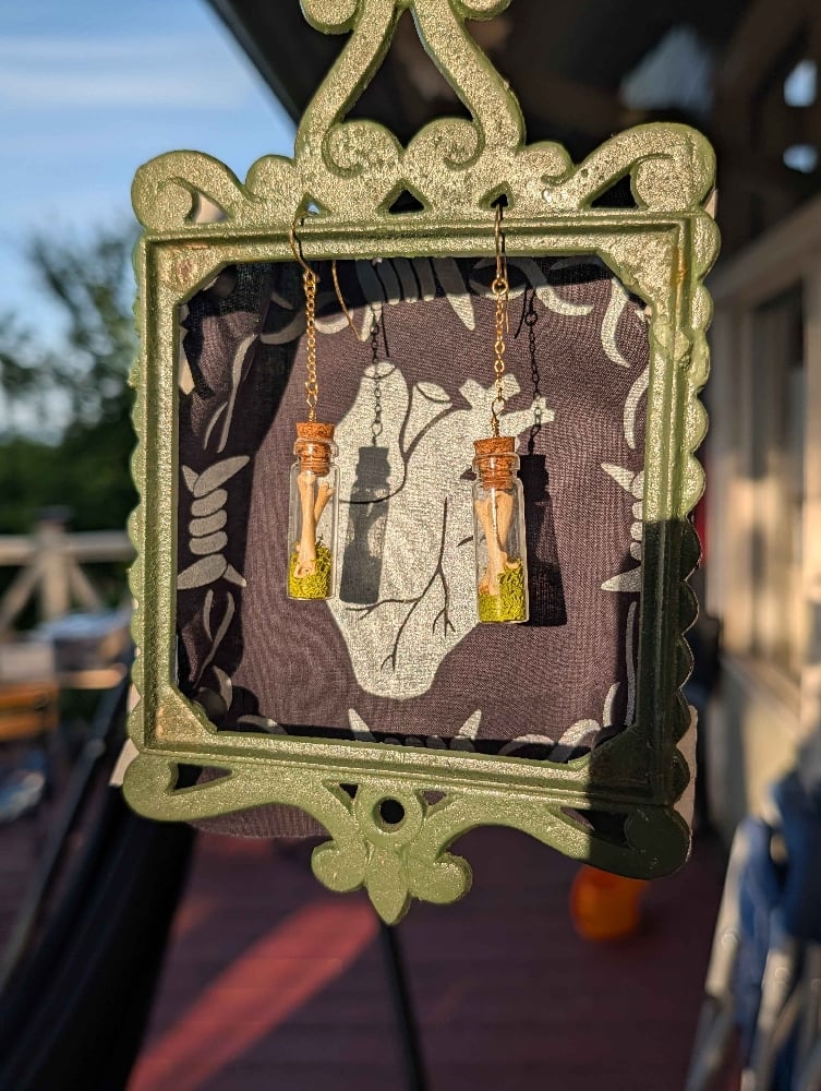 Image of mossy rabbit bone earrings
