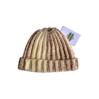 Image 1 of Ribbed crochet beanie in cream and pink