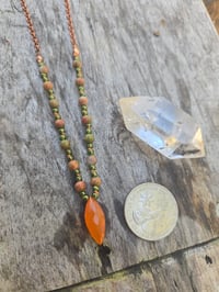 Image 3 of Unakite and Carnelian knotted necklace