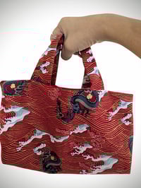 Image 4 of Japanese Dragon Red & Gold Sea Waves Small Handbag 