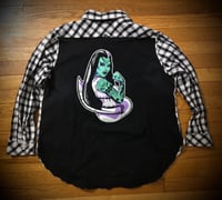 Upcycled “Lily Munster” t-shirt flannel