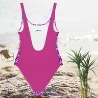 Image 2 of One-Piece Swimsuit (pink and purple tye-dye on Deep Cerise)