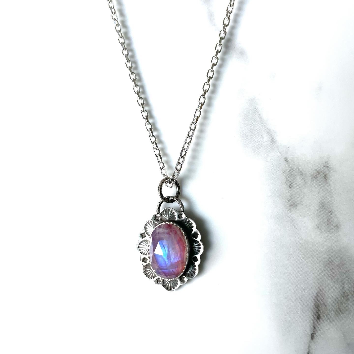 New Sterling Silver925 Amethyst Rainbow Moonstone shops & Topaz Pendant