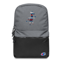 Image 1 of "Walk Like a Giraffe Named Chris" Embroidered Champion Backpack - Red/Blue