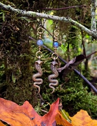Image 1 of Labradorite Brass Serpent Earring