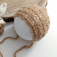 Image 4 of Newborn  photoshooting girls knitted set | camel | Easter