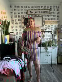 Image 1 of NYC stripe off shoulder dress 