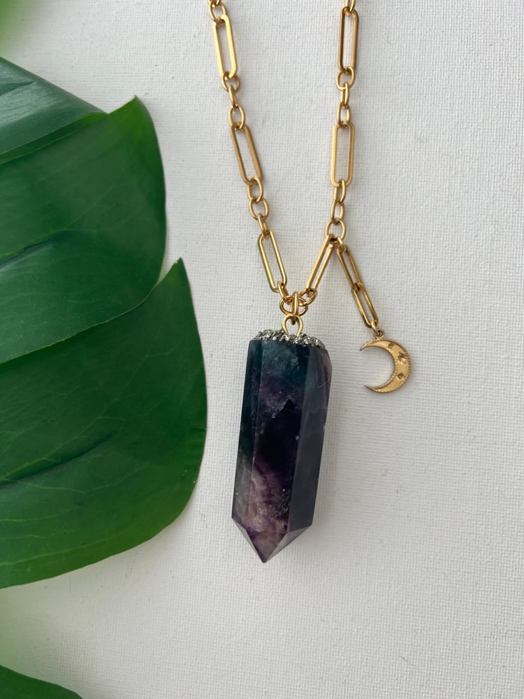 Image of JONNI • Rainbow Fluorite & Moon Necklace