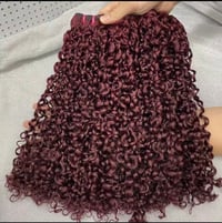 Image 1 of Pixie Curl Super Double Drawn Hair Bundles Virgin Brazilian CuticleAligned color 99J burgundy 