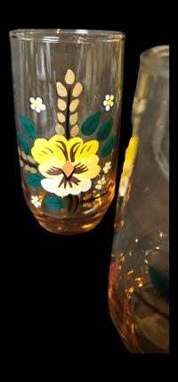 Image 7 of 1970s Vintage Pitcher and 6 Cups Hand Painted Floral Design