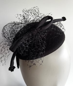 Image of Black  felt button w silk bow