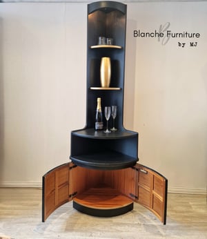 Image of Tall, Mid Century Corner Cabinet in Black and Gold - By Nathan