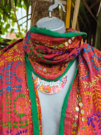 Image 3 of Thassos scarf -maroon with green trim