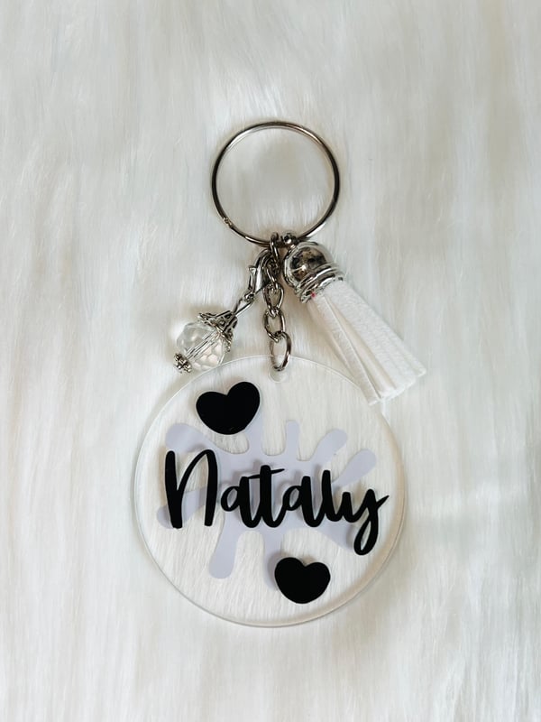 Image of Black and White Name Personalized Keychain