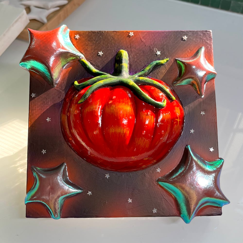 Image of 🍅 GALACTIC TOMATO ✧ Original 3D Mixed Media Painting