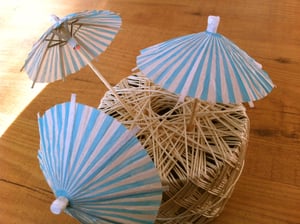 Image of Cupcake umbrella toppers set 5 blue striped (10 pcs)