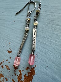 Image 3 of Balance charm earrings with opals and pink tourmaline