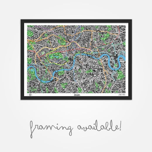 Image of Hand Drawn Map of London (Framed)
