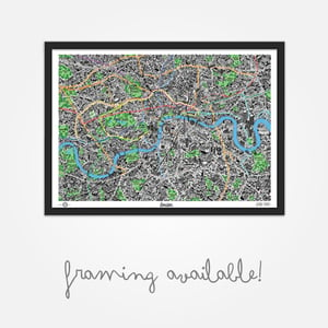 Image of Hand Drawn Map of London (Framed)
