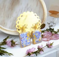 Rectangular Gold Plated Bow Floral Earrings