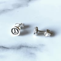Image 3 of Handmade Mismatched Peace And Love Heart Sterling Silver Stud Earrings 925