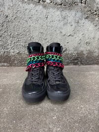 Image 2 of Archive 2013 Raf Simons Black Holographic Tricolor Chained Velcro Sneaker - Size IT 39