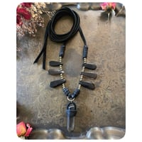 Image 2 of The Ariella Wrap Necklace - Smokey Quartz and Kodiak Black Leather  