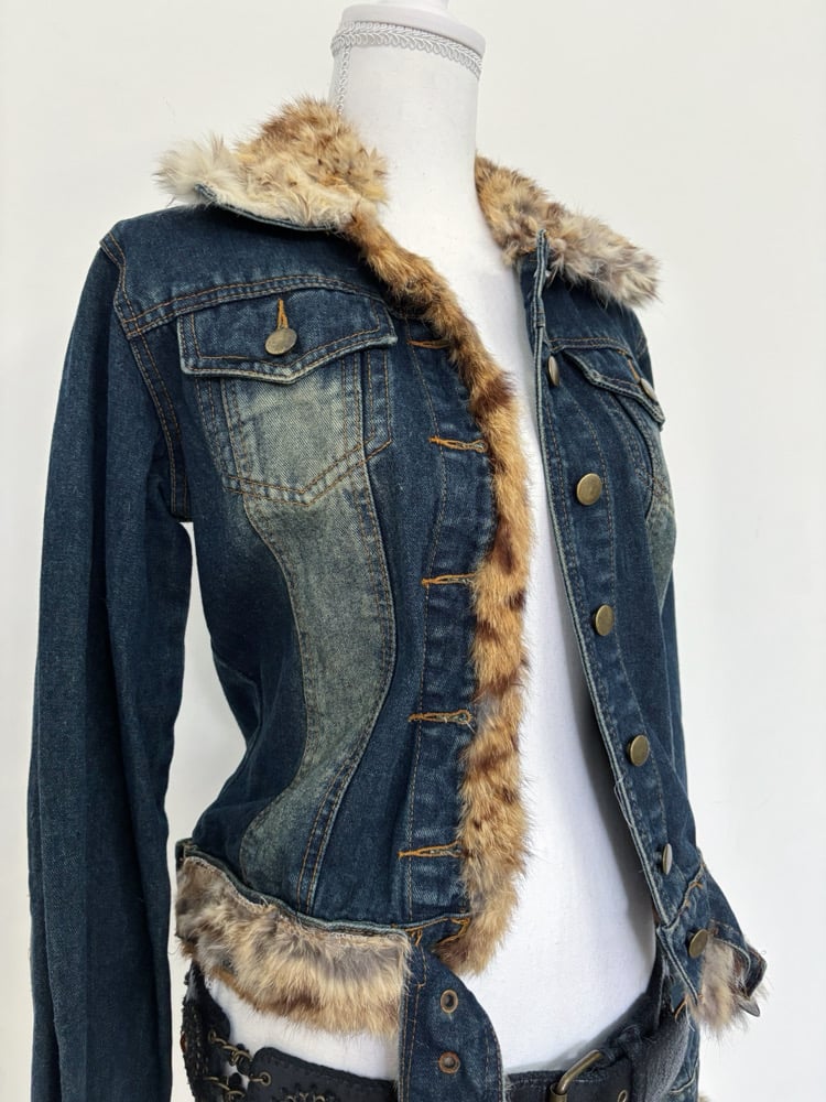 00s Fur denim jacket // S | ICONWEAR.STORE