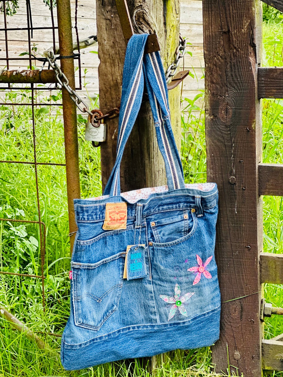 Upcycled Levi 501 s handbag Touchy Feely Textiles