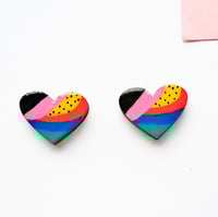 Heart stud wooden colourful earrings-yellow polka dot