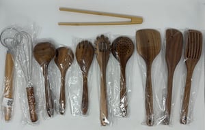 Image of Tilly Living 10 Piece Teak Wood Utensil Set and Danish Dough Whisk -NEW