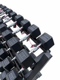 Image 3 of New pair of 5,10,15,20,25,30,35,40,45,50,55,60lb  rubber dumbbells + rack.