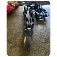 Image 2 of SALE - Leather Link Chain Necklace - Kodiak Black Leather and Smokey Quartz