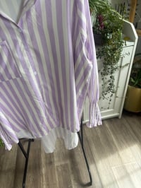 Image 2 of Purple stripe ruffle sleeve top