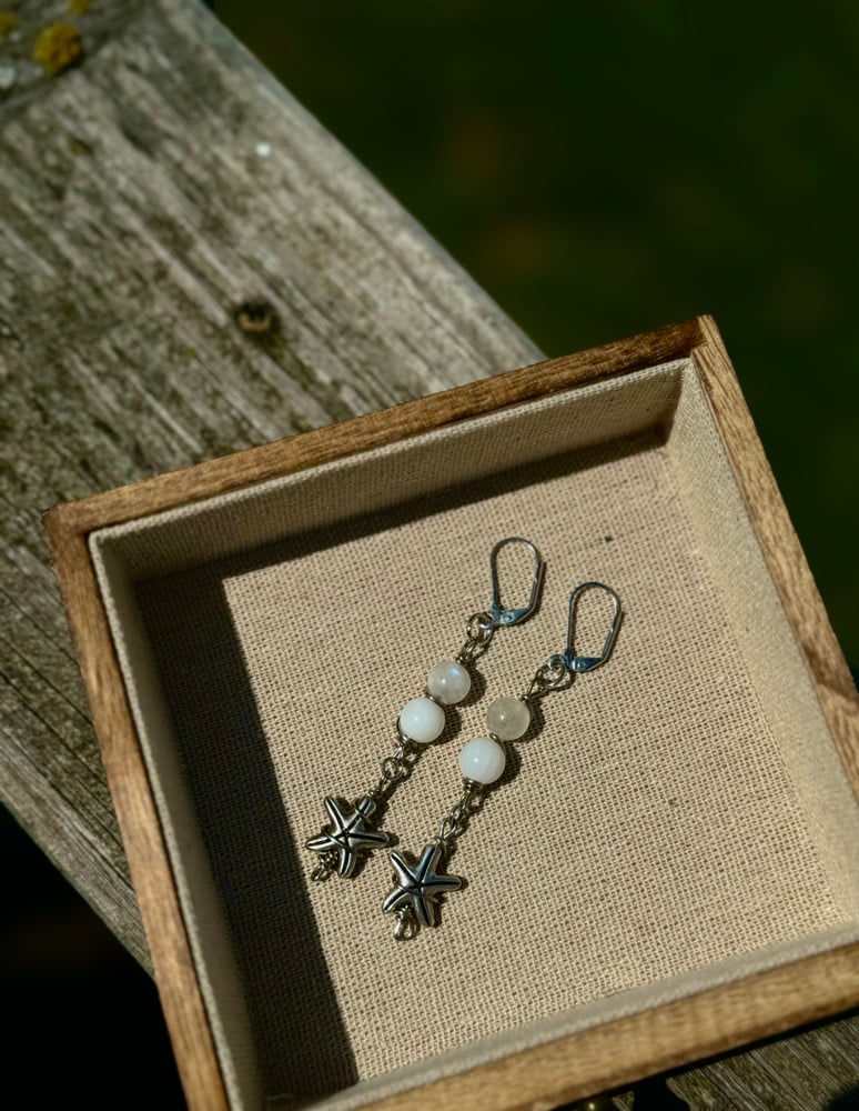 Image of "Oceanic Divinity" Earrings w/ Moonstone & Seashell