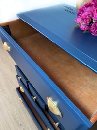 Image 4 of Stag Minstrel Chest Of Drawers / Tallboy painted in navy blue with gold cup handles 
